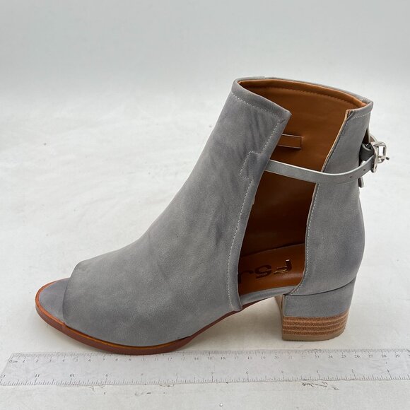 FSJ Grey Peep Open Toe Cut Out Buckle Ankle Bootie Stacked Block Low Heel Sandal - Picture 2 of 8